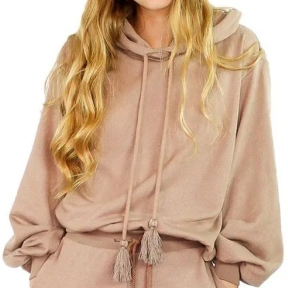 ANTHROPOLOGIE CURRENT AIR Women's Large Taupe Pink Shimmer Sweatshirt Hoodie